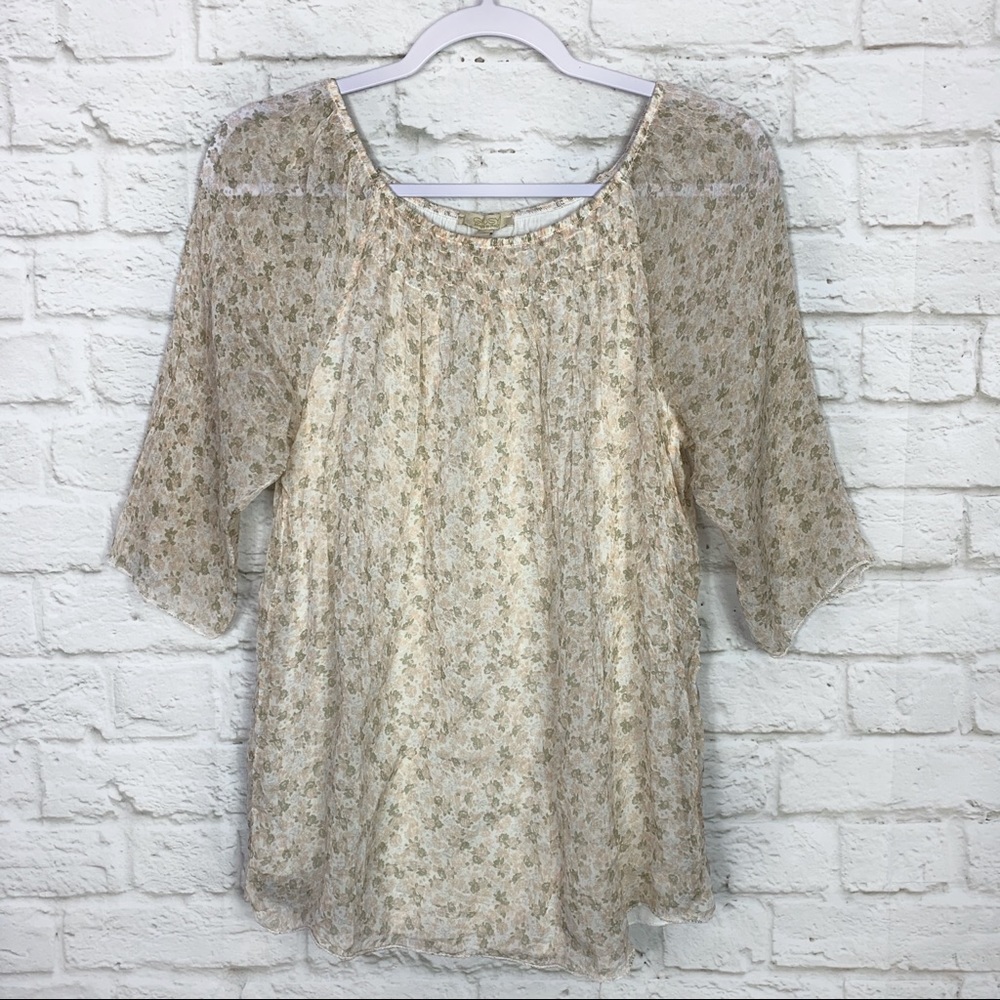 Prontomoda Giusy Silk Floral Ethereal Lined Blouse